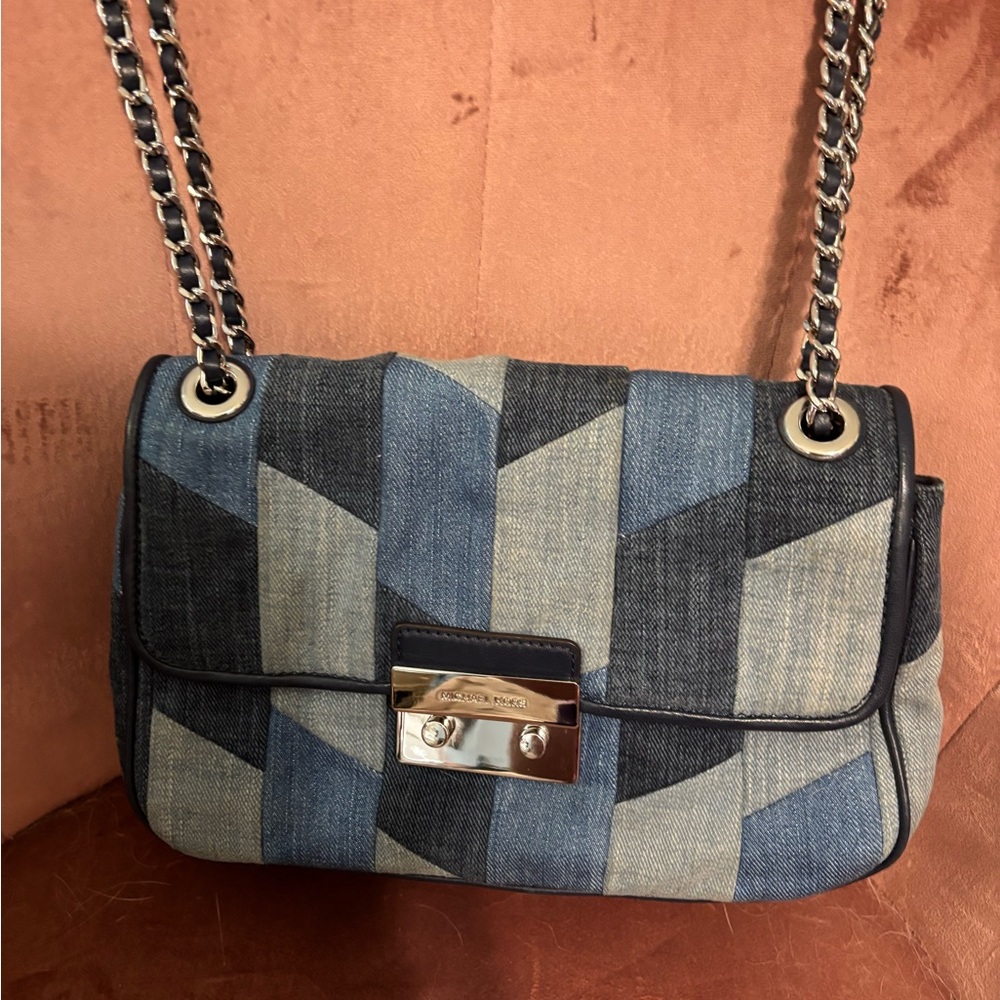 Michael Kors Blue and Black Chevron Shoulder Bag Denim Design
